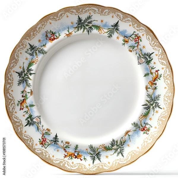 Fototapeta Delicate decorative plate with floral motif and festive accents for holiday table settings, 3d rendering of product design concept.