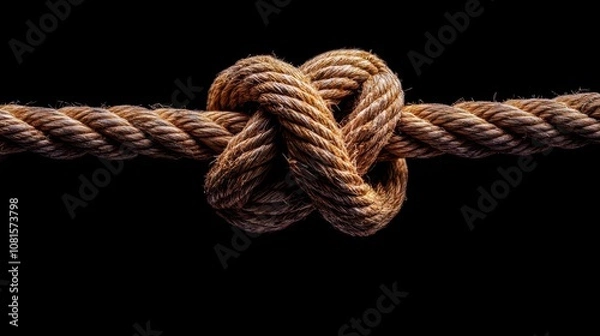 Fototapeta Intricately tied sailors knot on a weathered rope, macro shot, hyperrealistic, nautical theme, detailed texture, rustic colors, high contrast