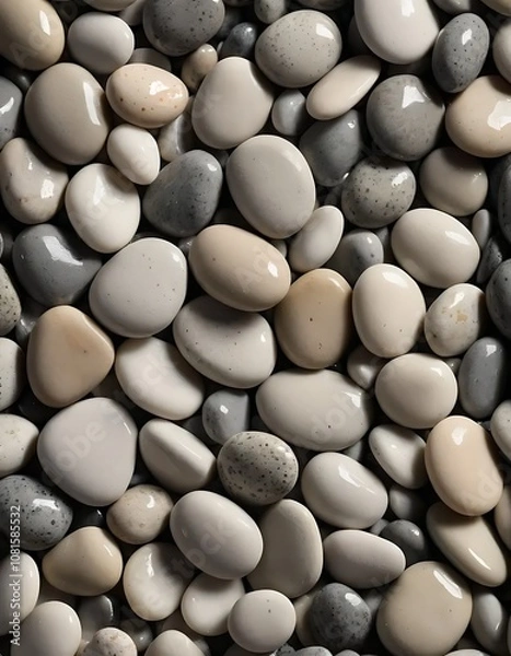 Fototapeta High-Resolution Wet River Pebbles in Gray and Beige