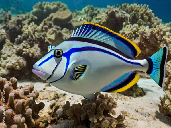 Fototapeta Picasso trigger fish in coral reef