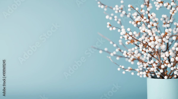 Fototapeta The image features a soft, abstract blue background with a gentle bokeh effect. Creating a dreamy and peaceful atmosphere, empty background ,copy space,Soft mood, Softbox lighting .