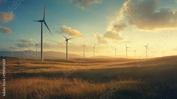 Fototapeta Innovative energy storage solutions integrated with wind turbines for sustainable power generation