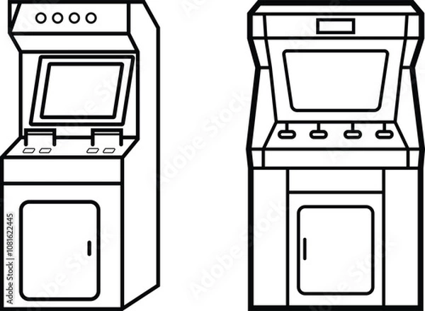 Fototapeta A front view design of an arcade game machine, showcasing classic controls and screen, perfect for retro gaming and entertainment themes.