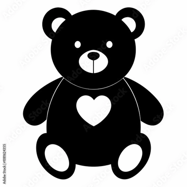 Fototapeta Teddy Bear Silhouette with Heart Symbol in Black and White