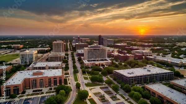 Obraz Aerial View of the Plano, Texas Business District during Summer Sunset.
