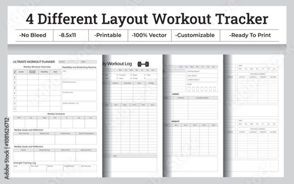 Fototapeta 4 Different Layout Workout Tracker Or Interior Vector Illustration for Fitness Tracking