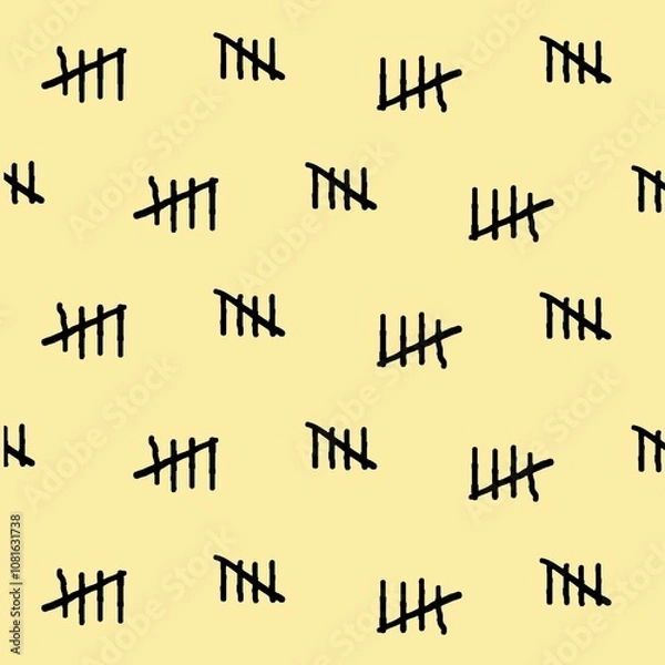 Obraz set of numbers. tally marks in yellow background
