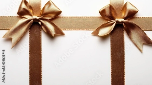 Fototapeta Isolated white background with golden ribbon bow of a gift card --ar 16:9 --style raw --stylize 250 --v 6.1 Job ID: ec9fc18d-7eb7-4b1d-9531-bda6375a8b46