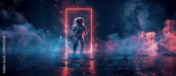 Fototapeta Astronaut discovery cosmic portal digital art nebula environment dramatic perspective exploration concept