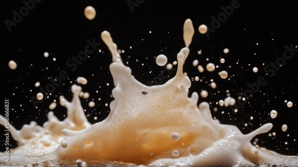 Fototapeta A splash of milk is on the ground