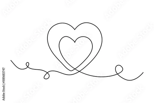 Fototapeta Love shape continuous one  line drawing of Valentine's day outline design