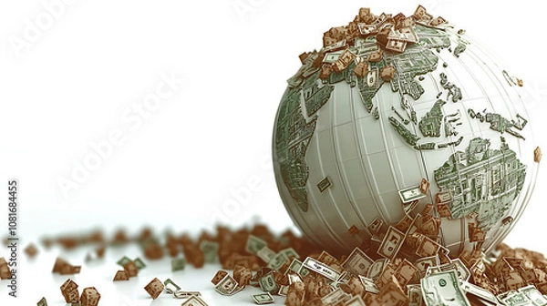 Fototapeta Impact of Inflation on Dollar Value and Interest Rates Global Economy Digital Art Financial Environment Aerial View Economic Concepts