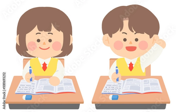 Fototapeta 학교에서 수업중인 여학생과 남학생