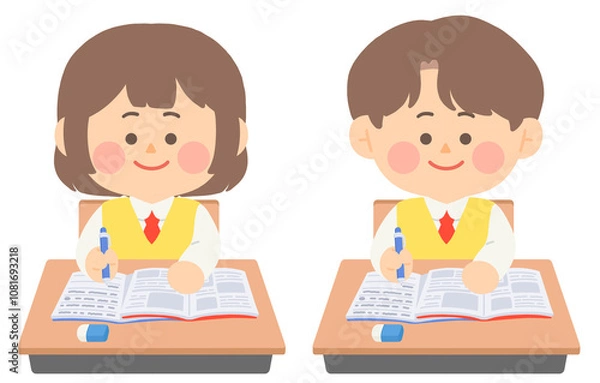 Fototapeta 학교에서 수업중인 여학생과 남학생