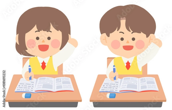 Fototapeta 학교에서 수업중인 여학생과 남학생