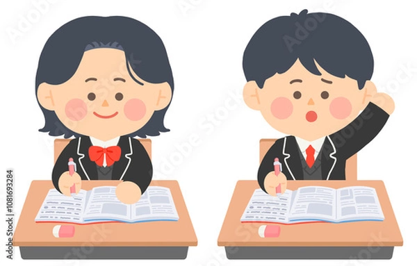 Fototapeta 학교에서 수업중인 여학생과 남학생