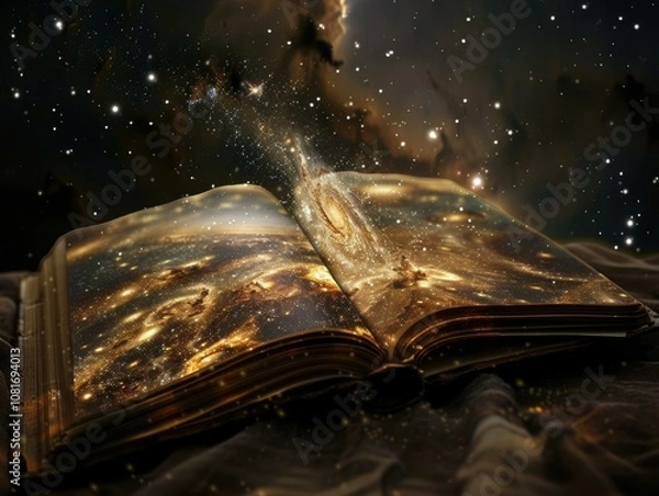 Fototapeta A book with glowing pages displaying a galaxy. AI.