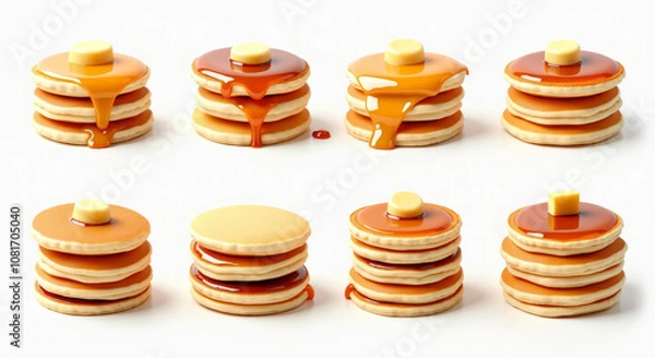 Fototapeta Delicious Pancake Set with Syrup and Butter Illustration - Perfect for Breakfast and Food Lovers