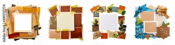 Fototapeta Set of paper collage scrapbook frame- backgrounds.
