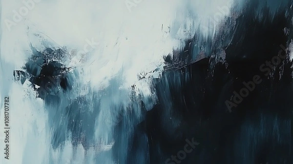 Fototapeta Abstract painting with blue and white brushstrokes, creating a sense of depth and movement.