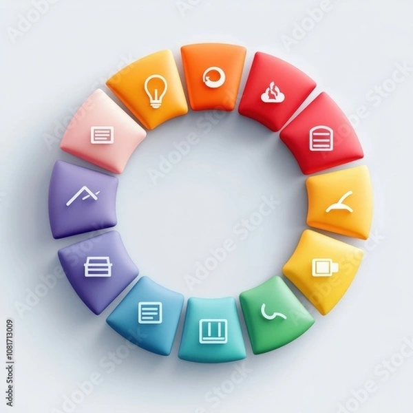 Fototapeta A colorful circular arrangement of icons representing various concepts and ideas.