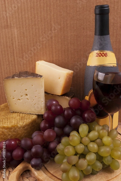 Fototapeta Wine,grape,cheese