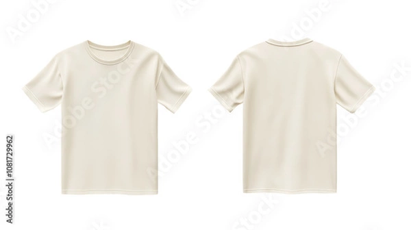 Fototapeta Two plain soft cream t-shirts for a mockup with a transparent background. Front and back view