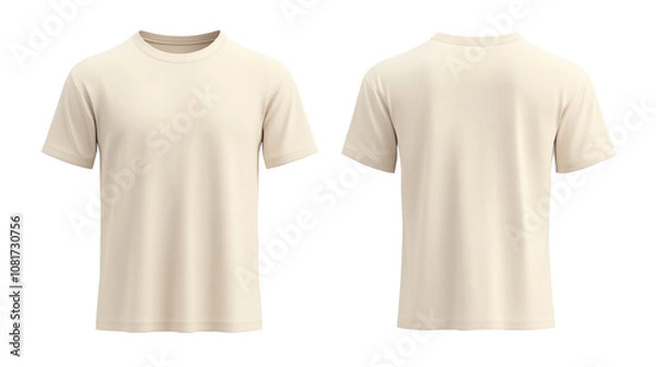 Fototapeta beautiful two plain soft cream t-shirts for a mockup with a transparent background. Front and back view