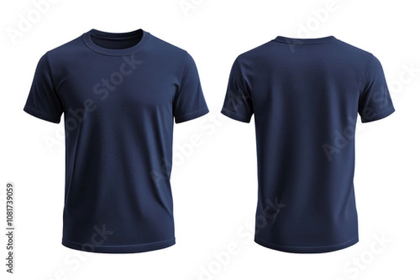 Fototapeta two plain navy blue t-shirts for a mockup with a transparent background. Front and back view