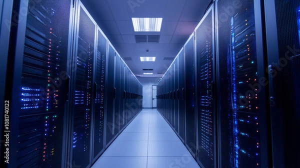 Fototapeta An IT department using energy-efficient hardware and cloud services powered by renewable energy, tracking emissions reduction in real-time on dashboards