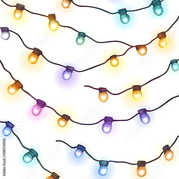 Fototapeta Colorful string lights illuminated in various hues, creating a festive atmosphere for evening gatherings or celebrations