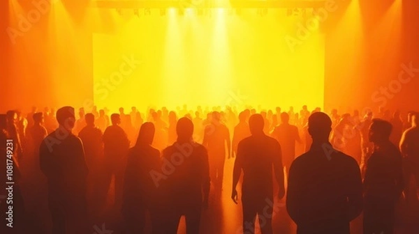 Fototapeta Silhouettes of people stand in front of a bright light. This image is perfect for illustrating concepts such as hope, faith, or the pursuit of knowledge.