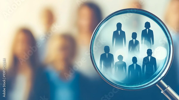 Fototapeta Group of diverse professionals under magnifying glass