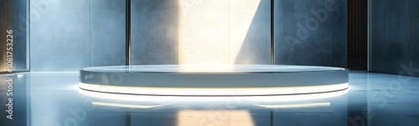Fototapeta 72. A glass podium with an illuminated base, creating a clean, spacious area for a product in the center.