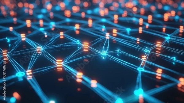 Fototapeta Digital network connections glowing in a geometric pattern