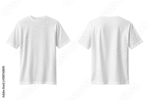 Fototapeta Two white plain t-shirts for a mockup. seen front and back. transparent background