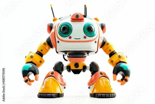Fototapeta Friendly robot with large eyes and antennas.