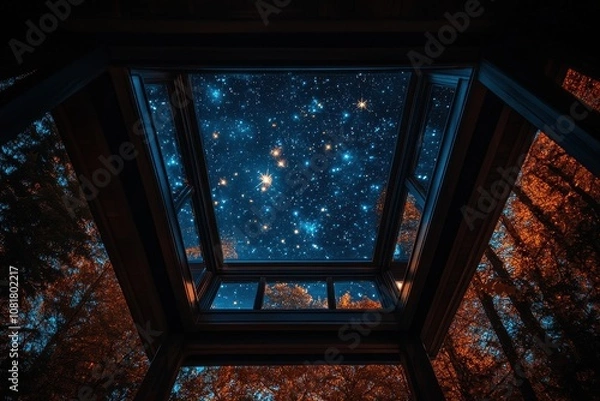 Fototapeta Ornamental skylight adorned with celestial motifs, sunlight streaming through, creating a heavenly atmosphere.