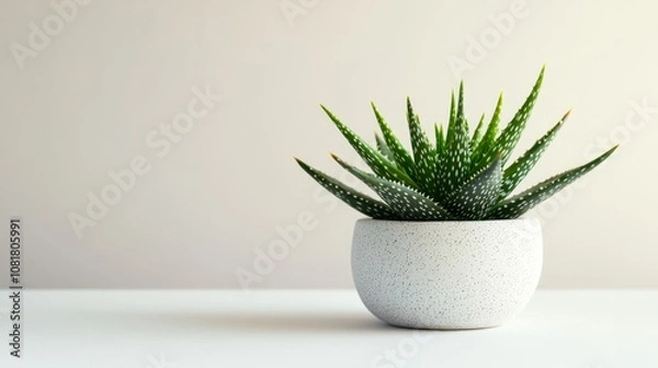 Fototapeta A small jade plant with round, fleshy green leaves, resting on a clean white surface