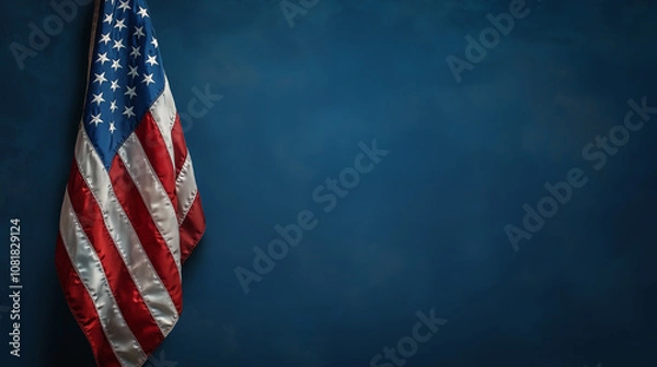 Obraz Close up american flag on blue background. Generative AI