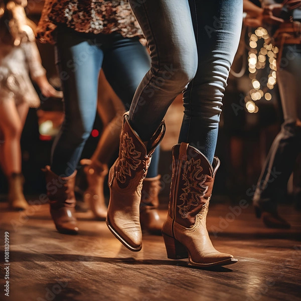 Fototapeta People wearing Cowboy boots while line dancing 