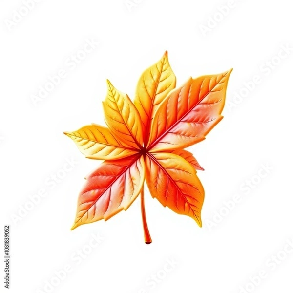 Fototapeta  Vibrant Autumn Leaf 3D Graphic with Glitch Effects for Cheerful Digital Designs on White Background
