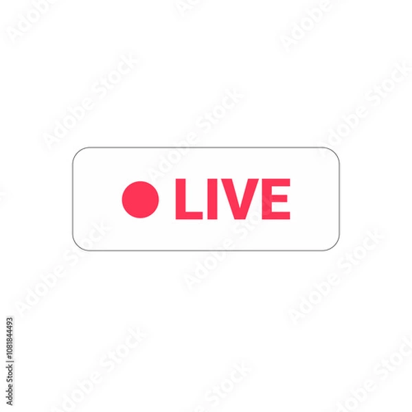 Fototapeta Live Icon With Red Dot Symbolizing Online Streaming, Broadcasting, And Real Time Events In Flat Vector Illustration, Isolated On White Background.
