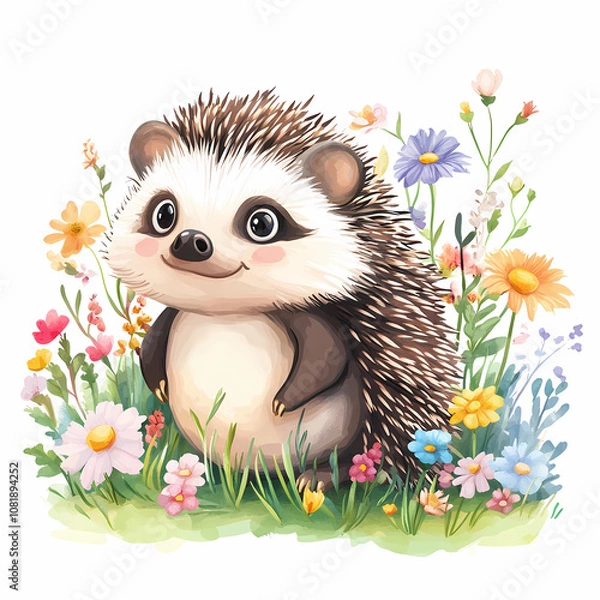 Obraz Cute Hedgehog Illustration for Woodland Nursery and Kids' Decor, generated ai