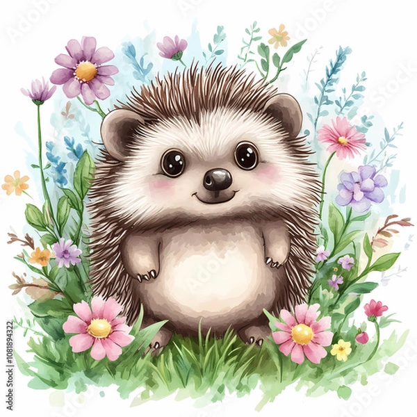 Obraz Cute Hedgehog Illustration for Woodland Nursery and Kids' Decor, generated ai