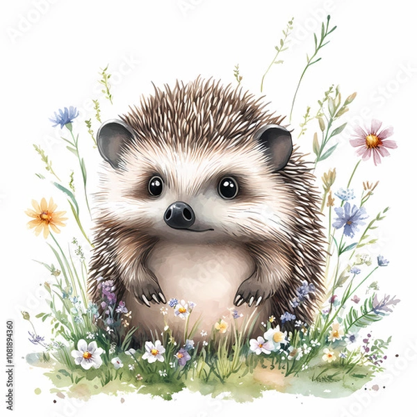 Obraz Cute Hedgehog Illustration for Woodland Nursery and Kids' Decor, generated ai