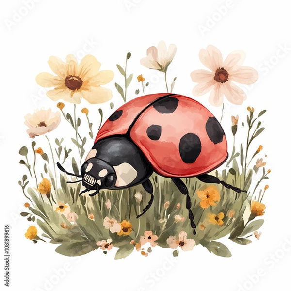 Obraz Adorable Ladybug Illustration for Kids’ Nature-Themed Decor, generated ai