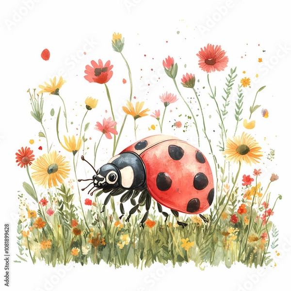 Obraz Adorable Ladybug Illustration for Kids’ Nature-Themed Decor, generated ai