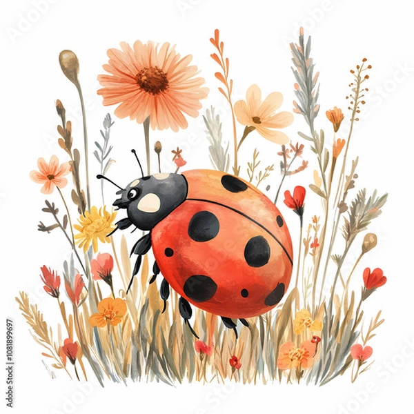 Obraz Adorable Ladybug Illustration for Kids’ Nature-Themed Decor, generated ai