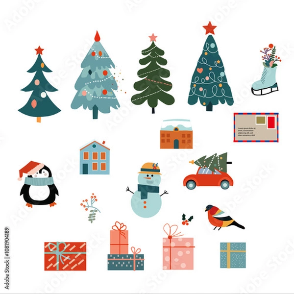 Fototapeta set of chritsman elements vector
chritsmas tree santa car gift vectors